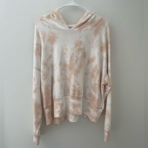 Aerie XL Cream and White Tie-Dye Cropped Hoodie